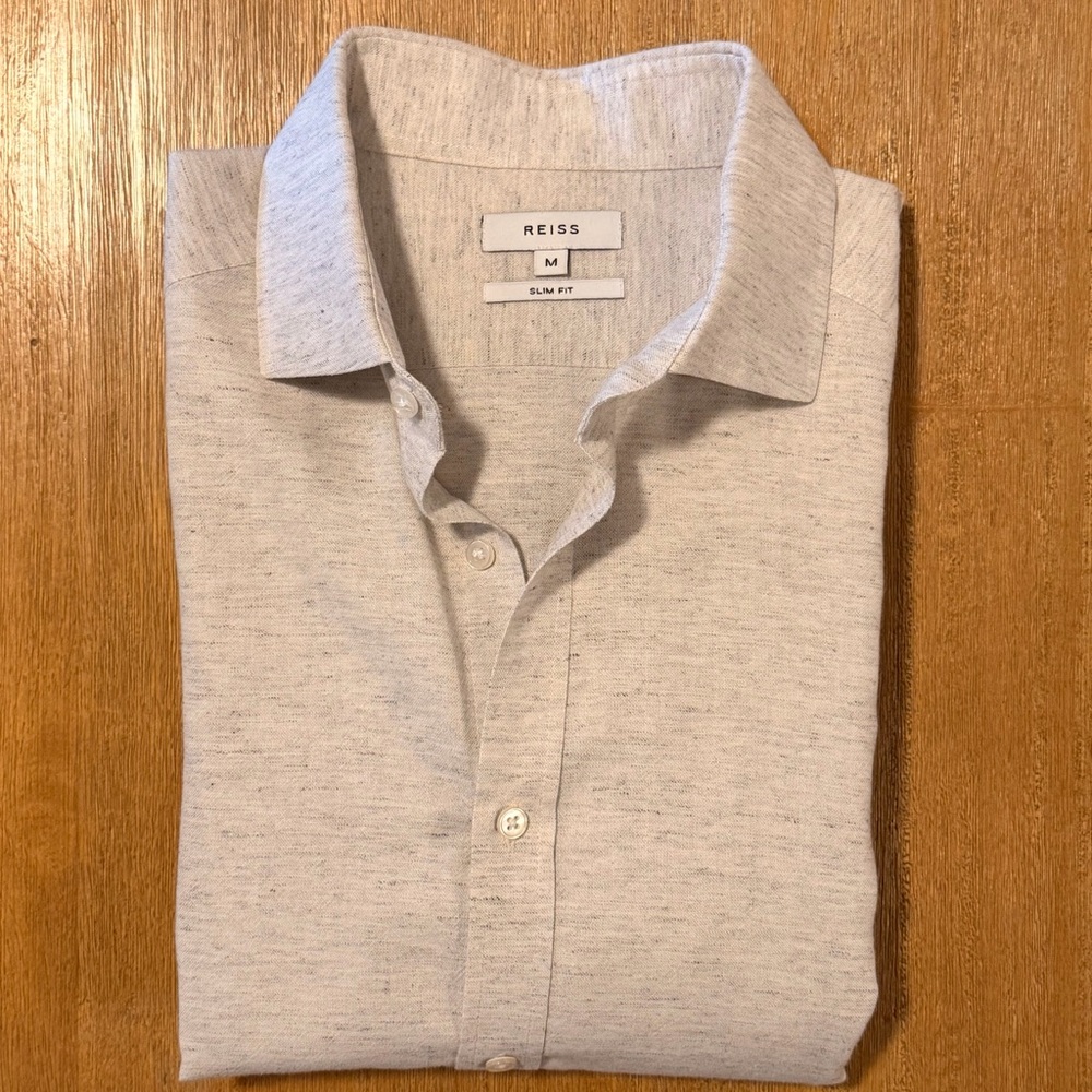 Reiss Cream Melange Button Down Shirt Slim Fit Medium